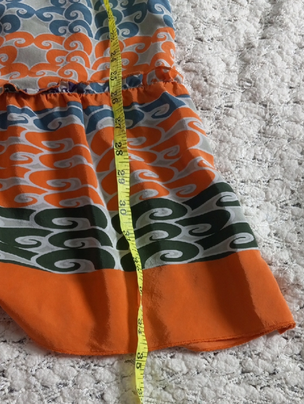 Ali Ro Patterned Cold-Shoulder Dress in Orange, Blue & Green Belt Include Size 6 - Picture 8 of 9